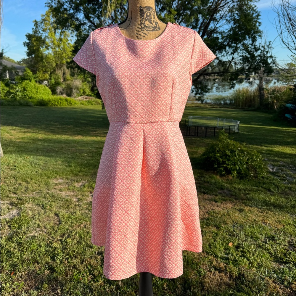 Anthropologie Freeway Floral Retro Cap Sleeve Mini Dress Pink and Cream Large